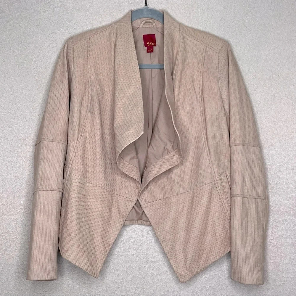 G.I.L.I Got It Love It Leather Drape Front Asymmetrical Jacket-Pink-Women’s 2